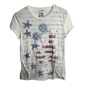 DISNEY Park Mickey Tshirt Medium Cream,Red,White And Blue